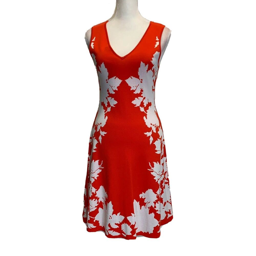 Yoana Baraschi Anthropologie Petaluma Sweater Dress Red White Floral Knit S